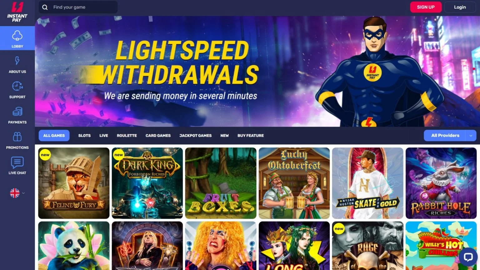 InstantPay Casino Welcomes You with a 100% Bonus up to 100 EUR + 100 Free Spins!